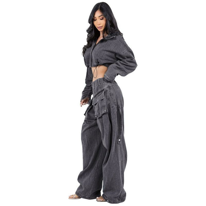 Fashion Denim Two Piece Pant Set