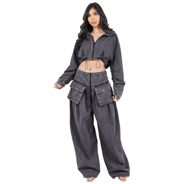 Fashion Denim Two Piece Pant Set