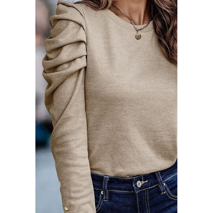 Basic Buttoned Puff Long Sleeve Blouse Top