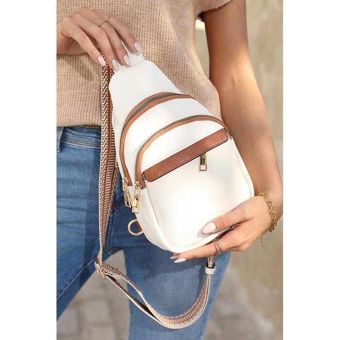 White Casual Multi Zipped Street penny Sling Bag