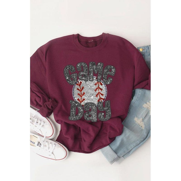 Baseball Game Day Faux Sequins Graphic Sweatshirts