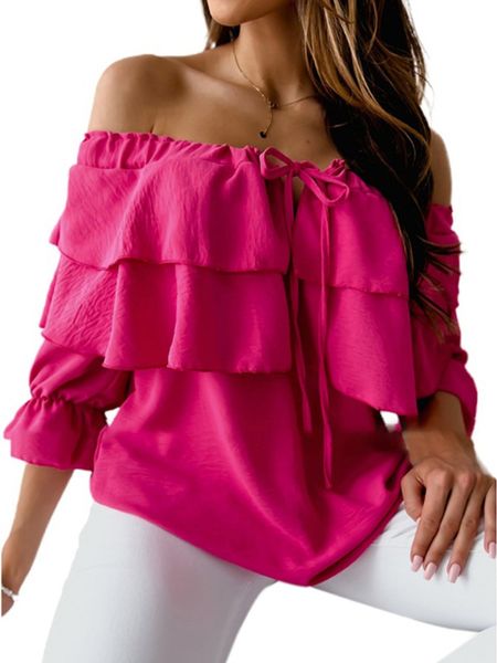 Off Shoulder Tie-Front Ruffle Blouse H6ACEE8PSH