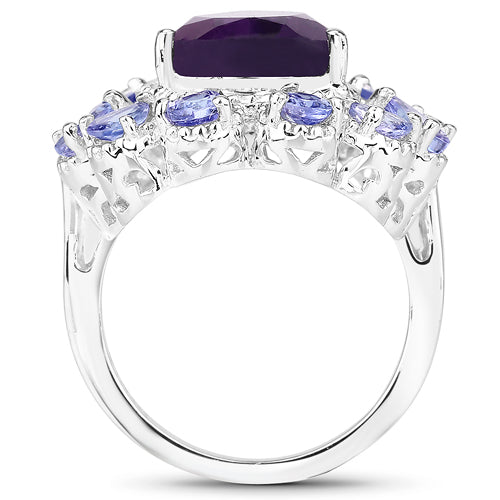 Bids.com 5.82 Carat Genuine Amethyst and Tanzanite .925 Sterling Silver Ring Rings