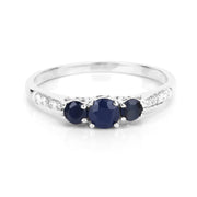 Bids.com 0.56 Carat Genuine Blue Sapphire and White Diamond 14K White Gold Ring Rings