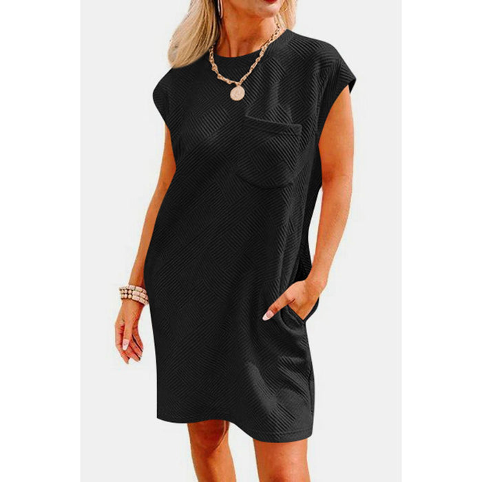 Textured Round Neck Cap Sleeve Dress