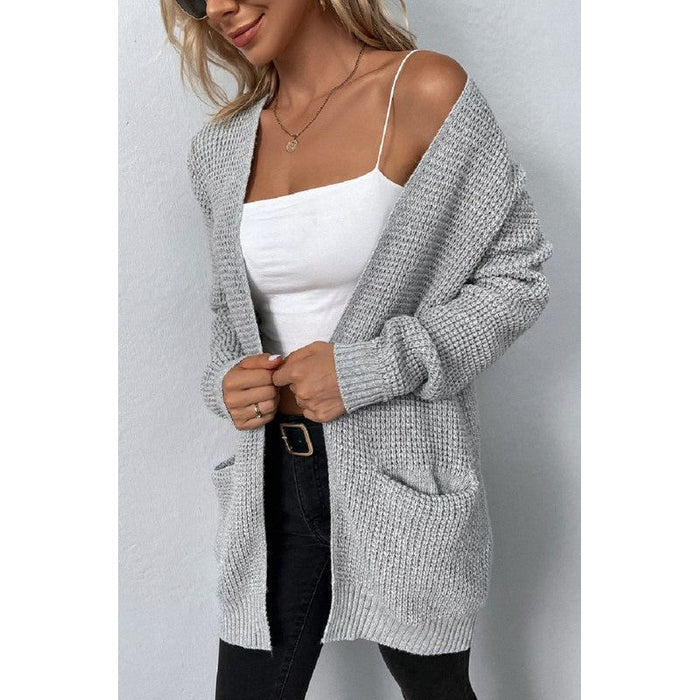 Open Front Waffle Sweater Cardigan