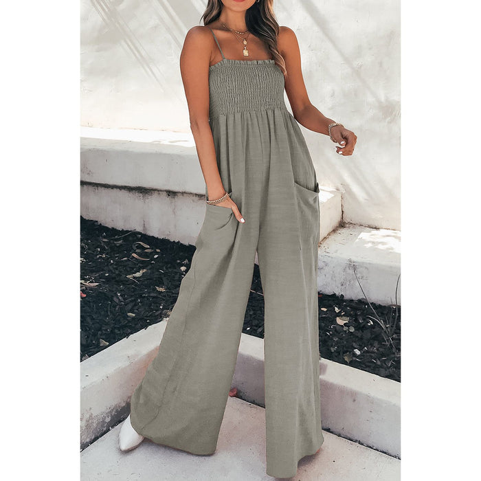 Smocked Spaghetti Strap Wide Leg Jumpsuit