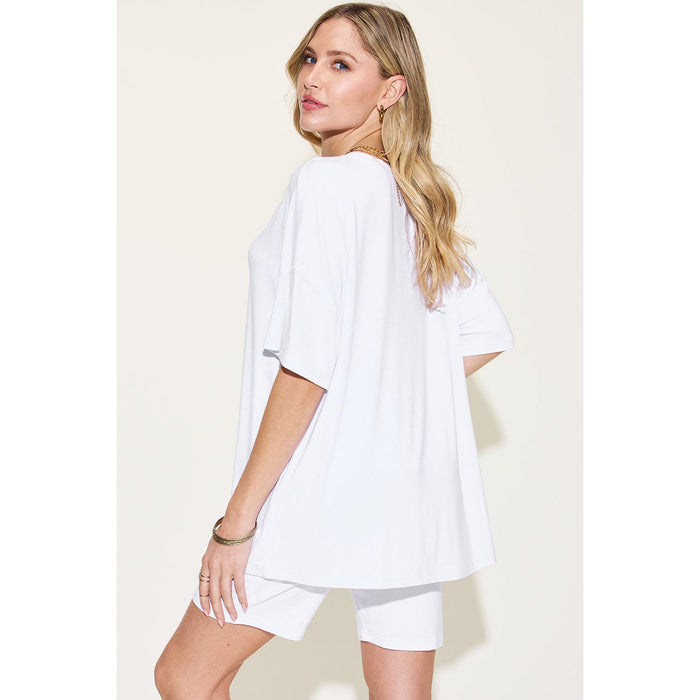 V-Neck Drop Shoulder Short Sleeve T-Shirt and Shorts Set