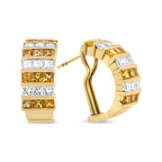 Bids.com 18K Yellow Gold 1 3/4 Cttw Invisible Set Princess Cut Diamond and 2.5mm Yellow Sapphire Huggie Hoop Earrings (F-G Color, VS1-VS2 Clarity) Earrings