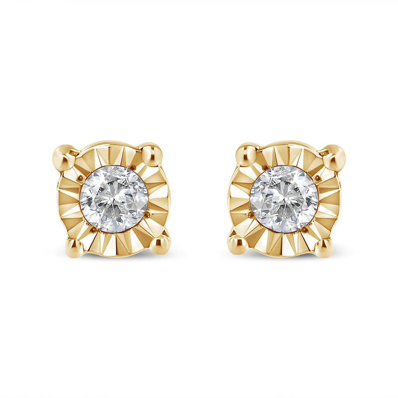 Bids.com 10K Yellow Gold Plated .925 Sterling Silver 1/10 Cttw Round Brilliant-Cut Diamond Miracle-Set Stud Earrings (J-K Color, I3 Clarity) Earrings