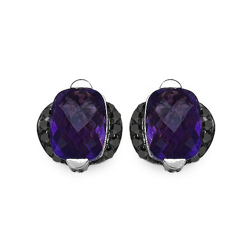 Bids.com 3.14 Carat Genuine Amethyst & Black Diamond .925 Sterling Silver Earrings Earrings