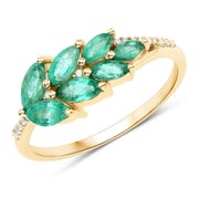 Bids.com 0.68 Carat Genuine Zambian Emerald and White Diamond 14K Yellow Gold Ring Rings