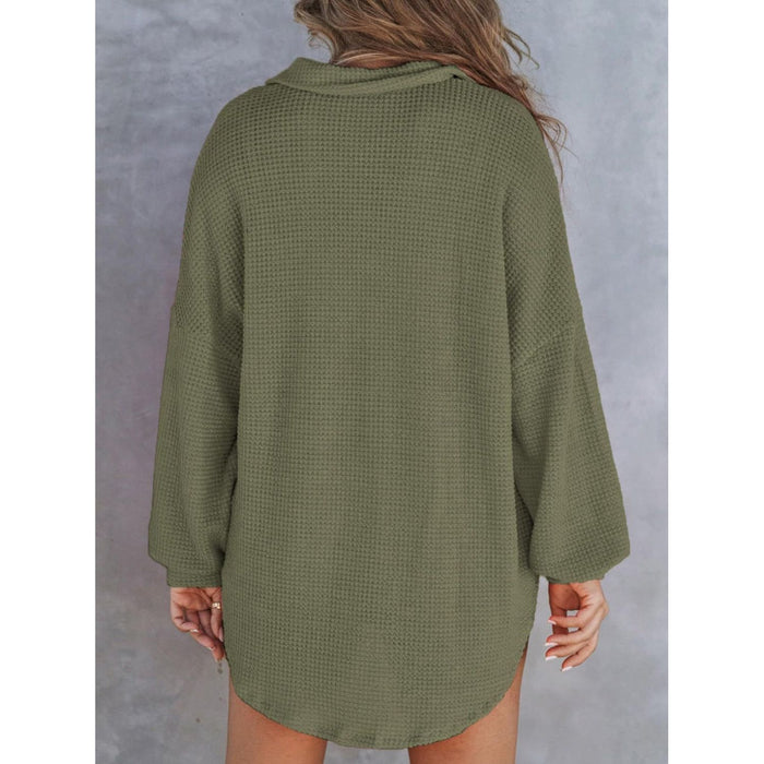 Waffle-Knit Dropped Shoulder Long Sleeve Sweatshirt