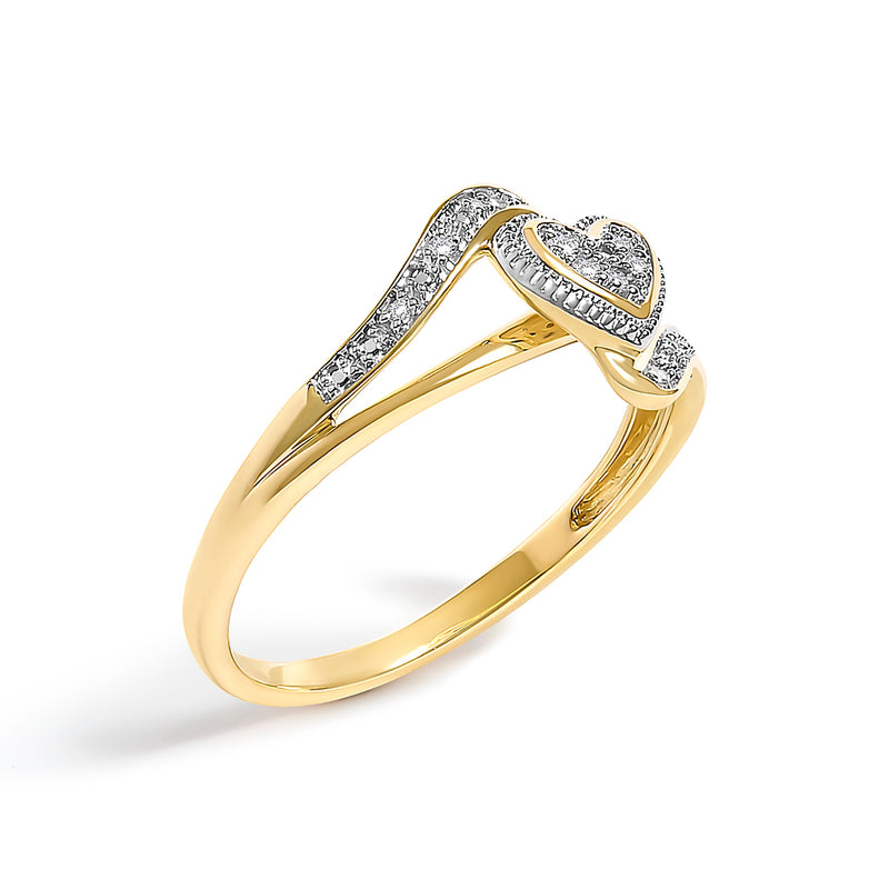 Bids.com 10K Yellow Gold Diamond Accent Filigree Heart Promise Ring (I-J Color, I3 Clarity)- Size 7 Rings