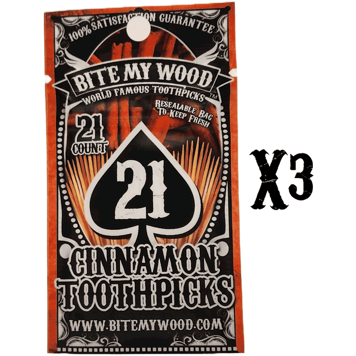 Bitemywood Cinnamon Flavored Birchwood Toothpicks In Plastic Reusable Bag 21 Qty X 3 Packs