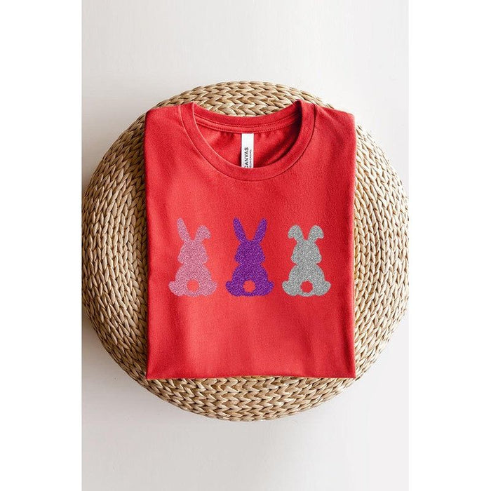 Easter Bunny Glitter Patch Graphic T Shirts