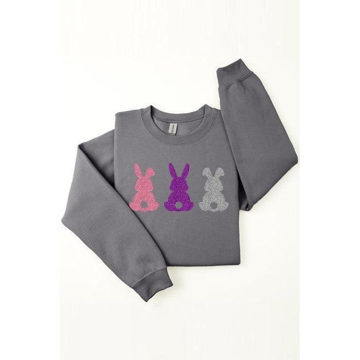 Easter Bunny Glitter Graphic Fleece Sweatshirts