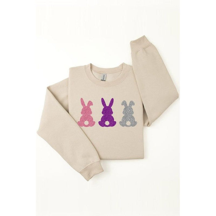 Easter Bunny Glitter Graphic Fleece Sweatshirts