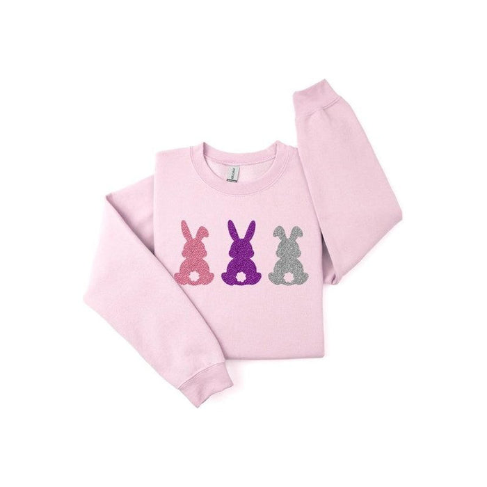 Easter Bunny Glitter Graphic Fleece Sweatshirts