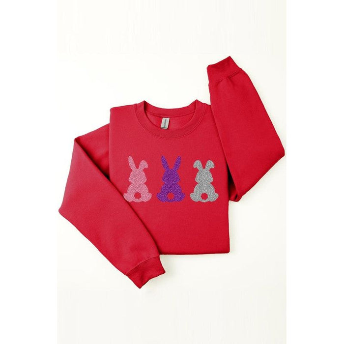 Easter Bunny Glitter Graphic Fleece Sweatshirts