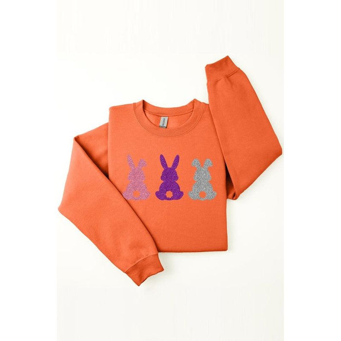 Easter Bunny Glitter Graphic Fleece Sweatshirts