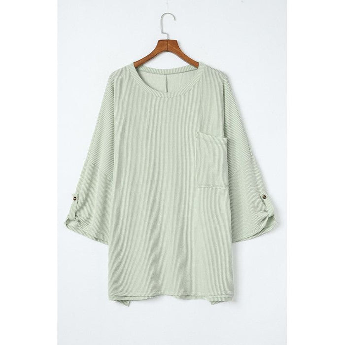 Ribbed tab sleeve oversize pocket top