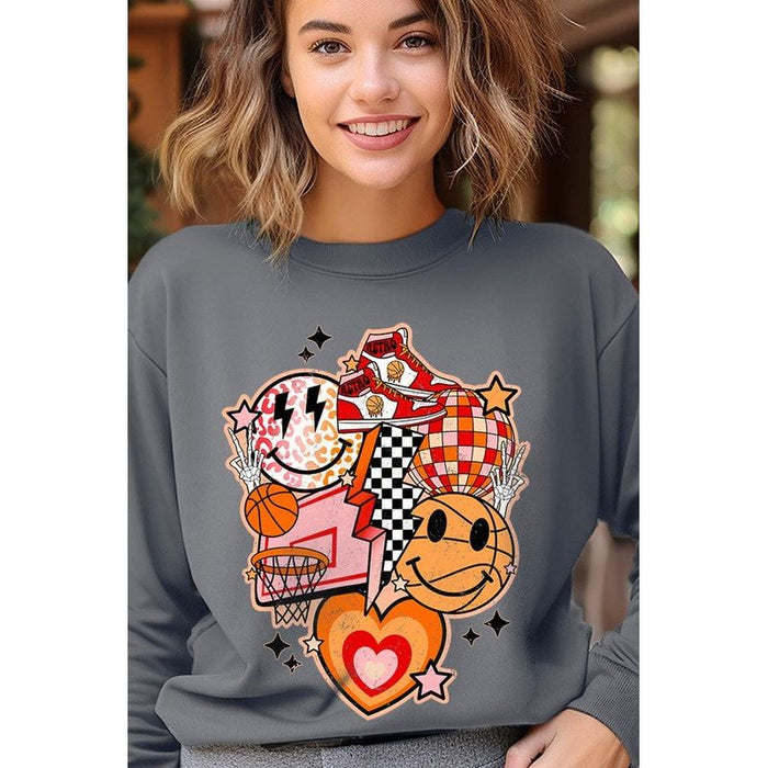 Smile Face Basketball Graphic Fleece Sweatshirts