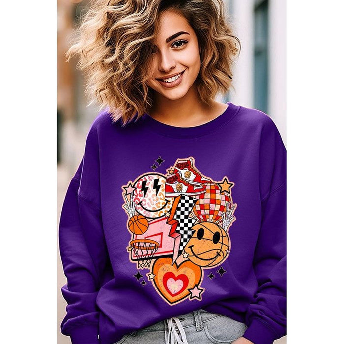 Smile Face Basketball Graphic Fleece Sweatshirts