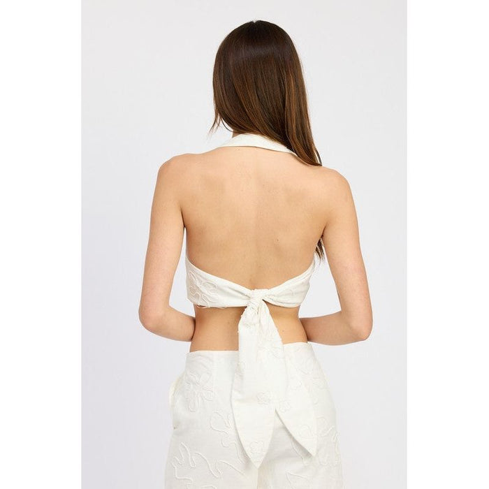 Halter Neck Cropped Top With Back Tie