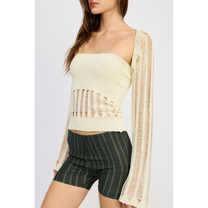 Distressed Sweater Tube Top