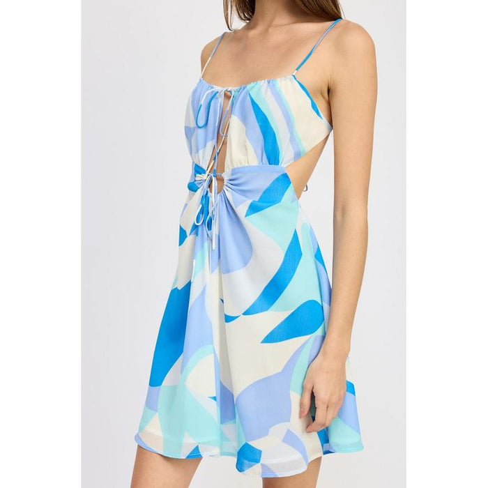 Double Tie Mini Printed Dress