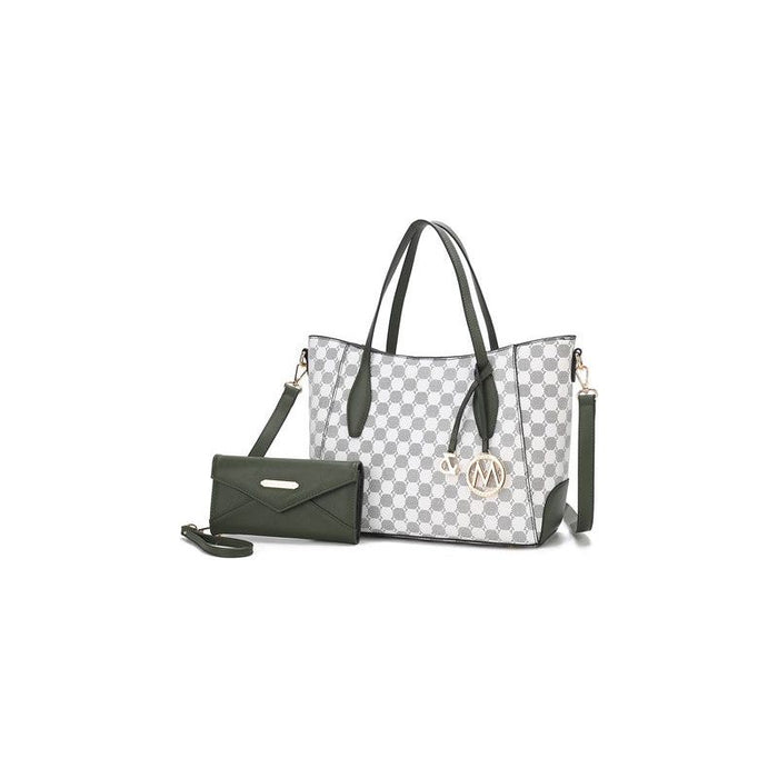 Gianna Circular Print Vegan Leather Tote Bag with Wallet and Removable Strap