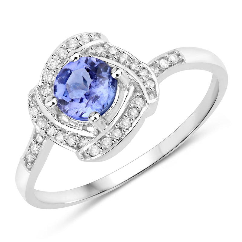Bids.com 0.55 Carat Genuine Tanzanite and White Diamond 14K White Gold Ring Rings