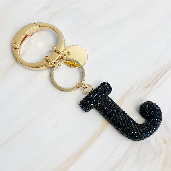 It Girl Glam Initial Key Chain - Black Diamonds