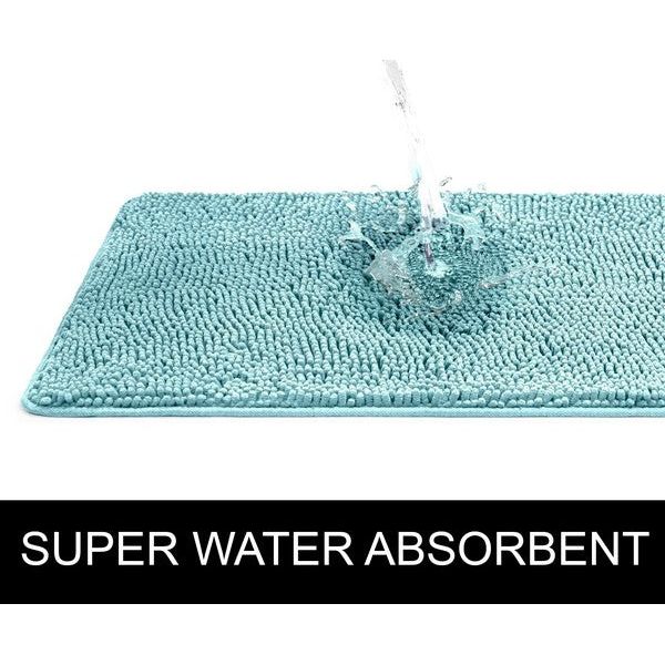 Blue Chenille Bath Mat Soft Bathroom Rug