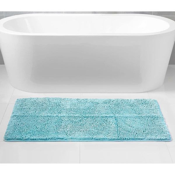 Blue Chenille Bath Mat Soft Bathroom Rug