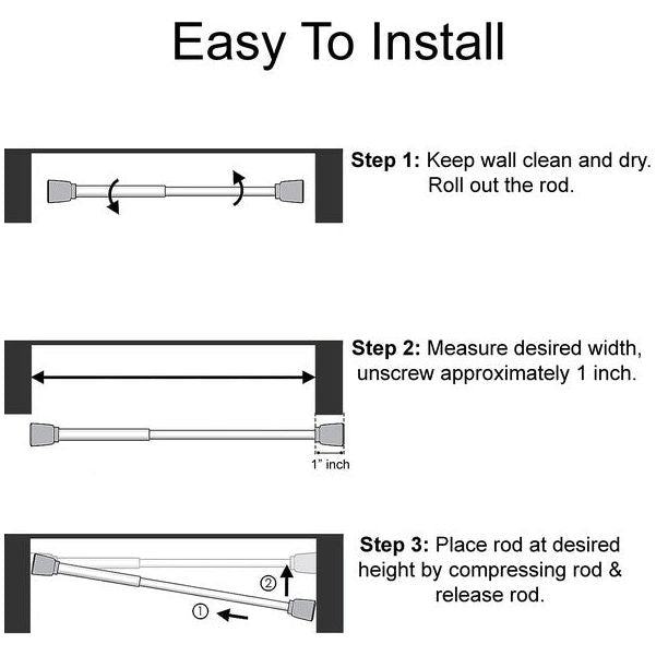 Beige Adjustable Tension Curtain Rod 41-76 inches