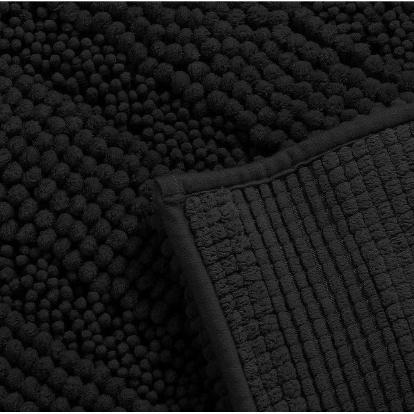 2PC Black Soft Cozy Plush Chenille Bath Mat Set