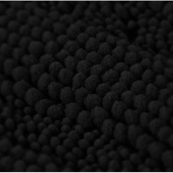 2PC Black Soft Cozy Plush Chenille Bath Mat Set