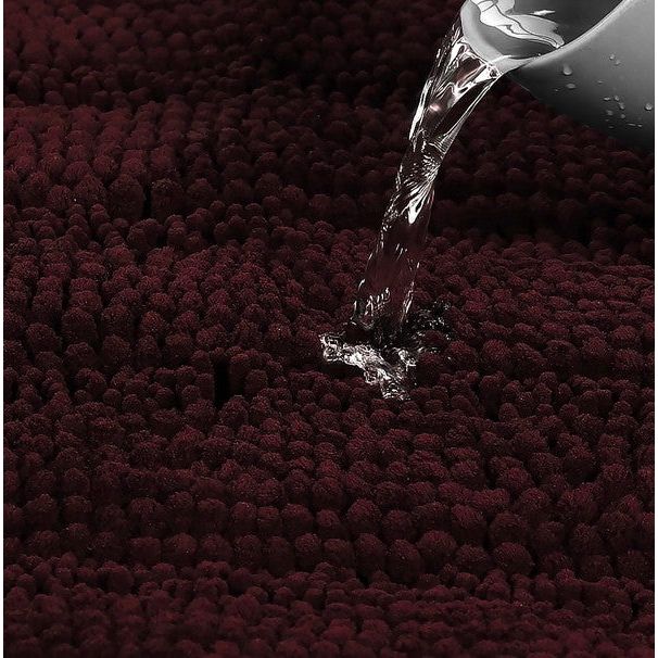 2PC Burgundy Soft Cozy Plush Chenille Bath Mat Set