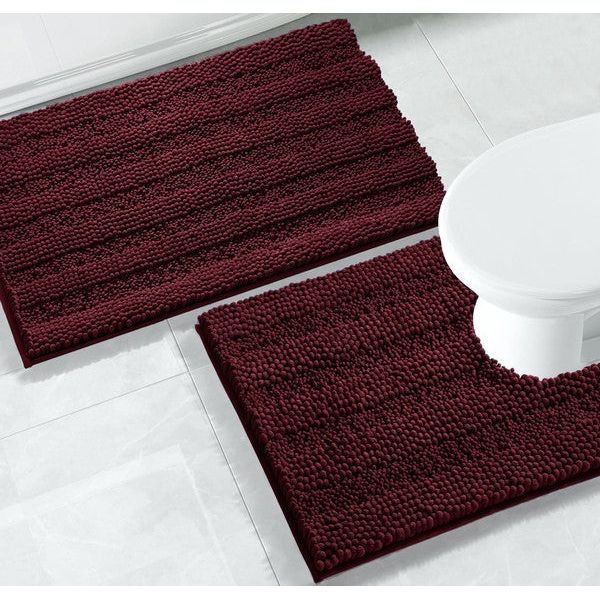 2PC Burgundy Soft Cozy Plush Chenille Bath Mat Set