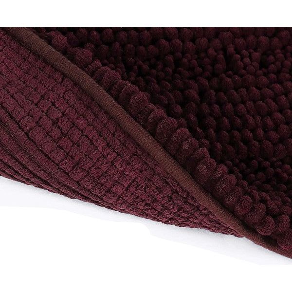 2PC Burgundy Soft Cozy Plush Chenille Bath Mat Set