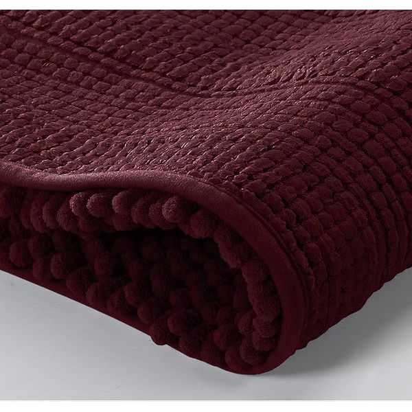 2PC Burgundy Soft Cozy Plush Chenille Bath Mat Set