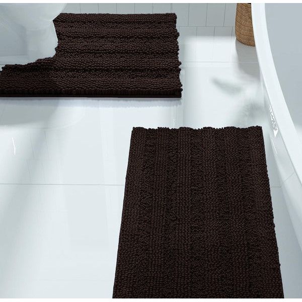 2PC Coffee Soft Cozy Plush Chenille Bath Mat Set