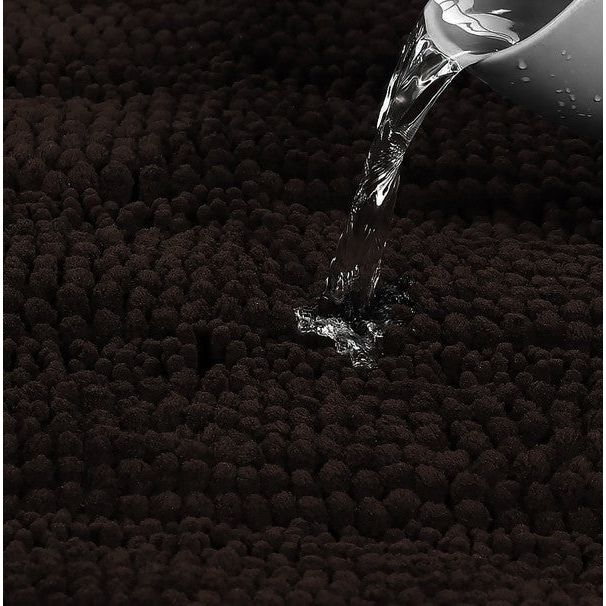 2PC Coffee Soft Cozy Plush Chenille Bath Mat Set