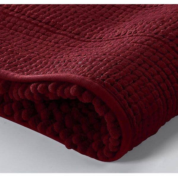 2PC Red Soft Cozy Plush Chenille Bath Mat Set