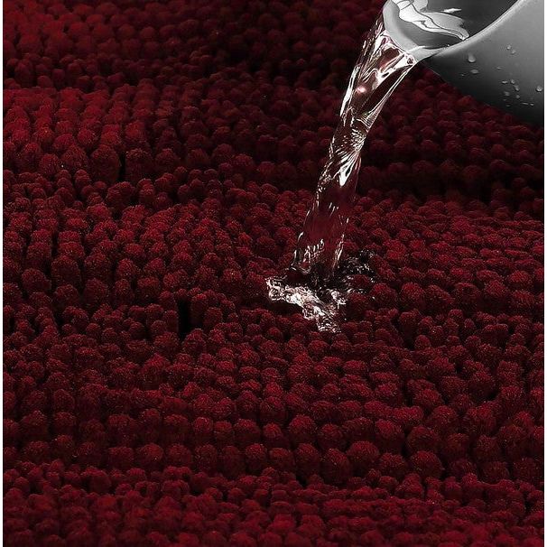 2PC Red Soft Cozy Plush Chenille Bath Mat Set