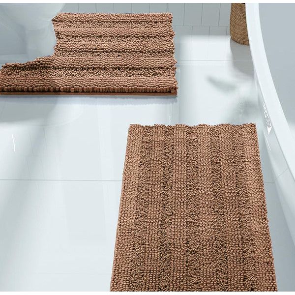 2PC Taupe Soft Cozy Plush Chenille Bath Mat Set