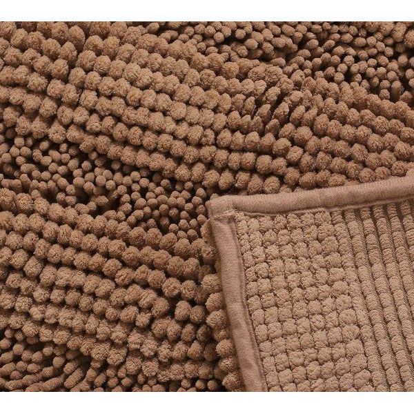 2PC Taupe Soft Cozy Plush Chenille Bath Mat Set