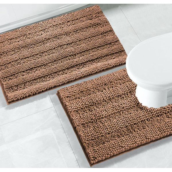 2PC Taupe Soft Cozy Plush Chenille Bath Mat Set